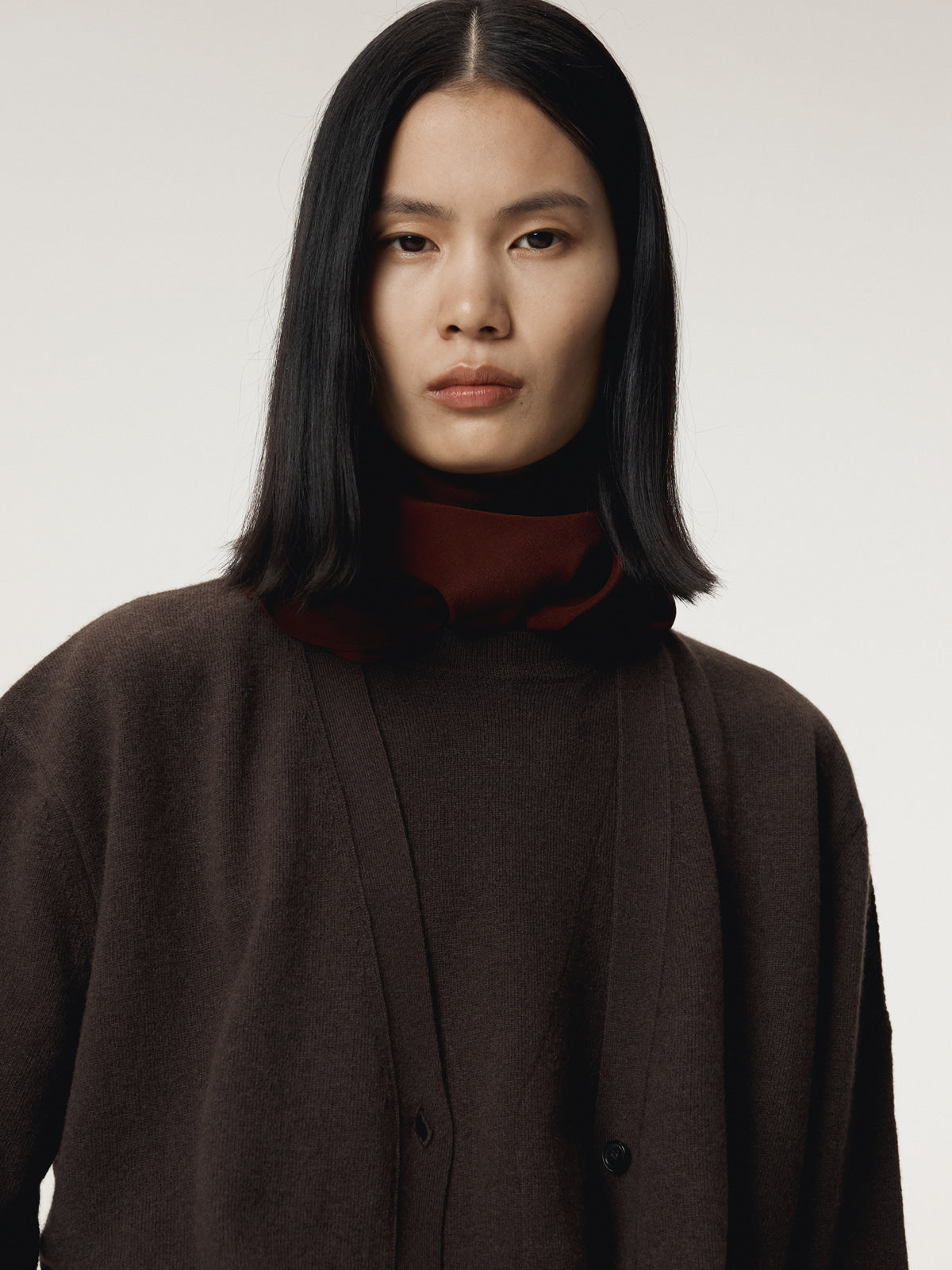 LAYERED CARDIGAN KNIT TOP (DARK CHOCOLATE)