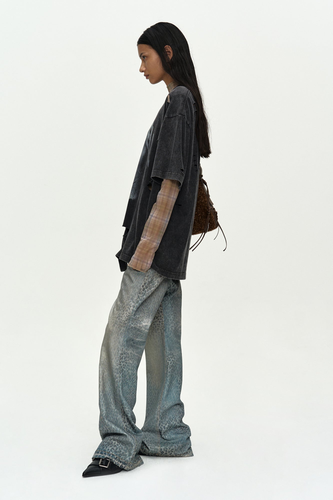 LAYERED LIVE PRINTED T-SHIRT atb1510w (CHARCOAL)