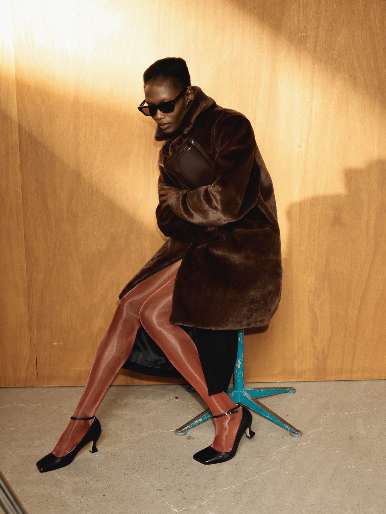 GRANDMA FAUX FUR DOUBLE COAT (VINTAGE BROWN)