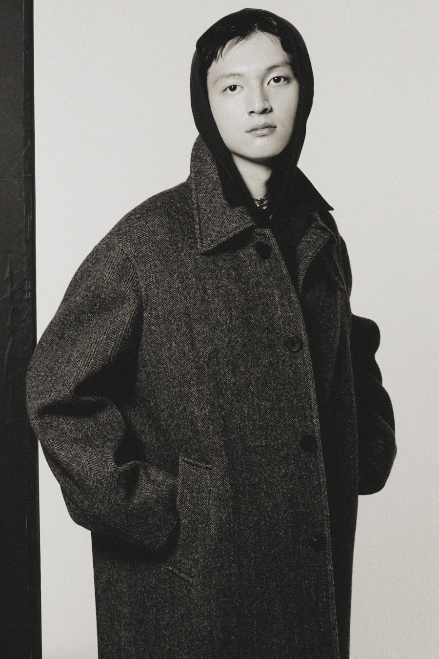 Wool Cashmere Car Coat BROWN HERRINGBONE