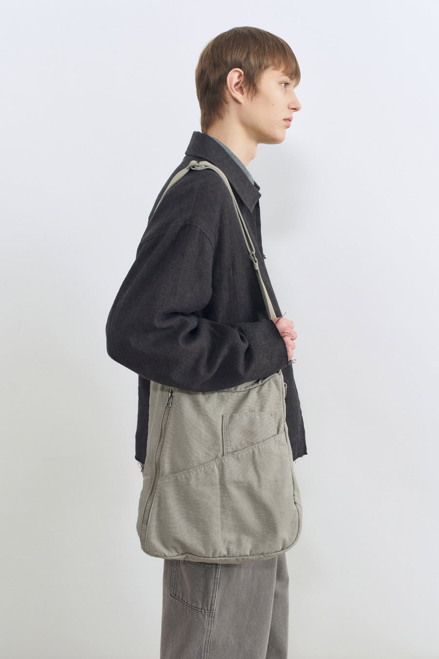 Washed Canvas Crossbody Bag BEIGE