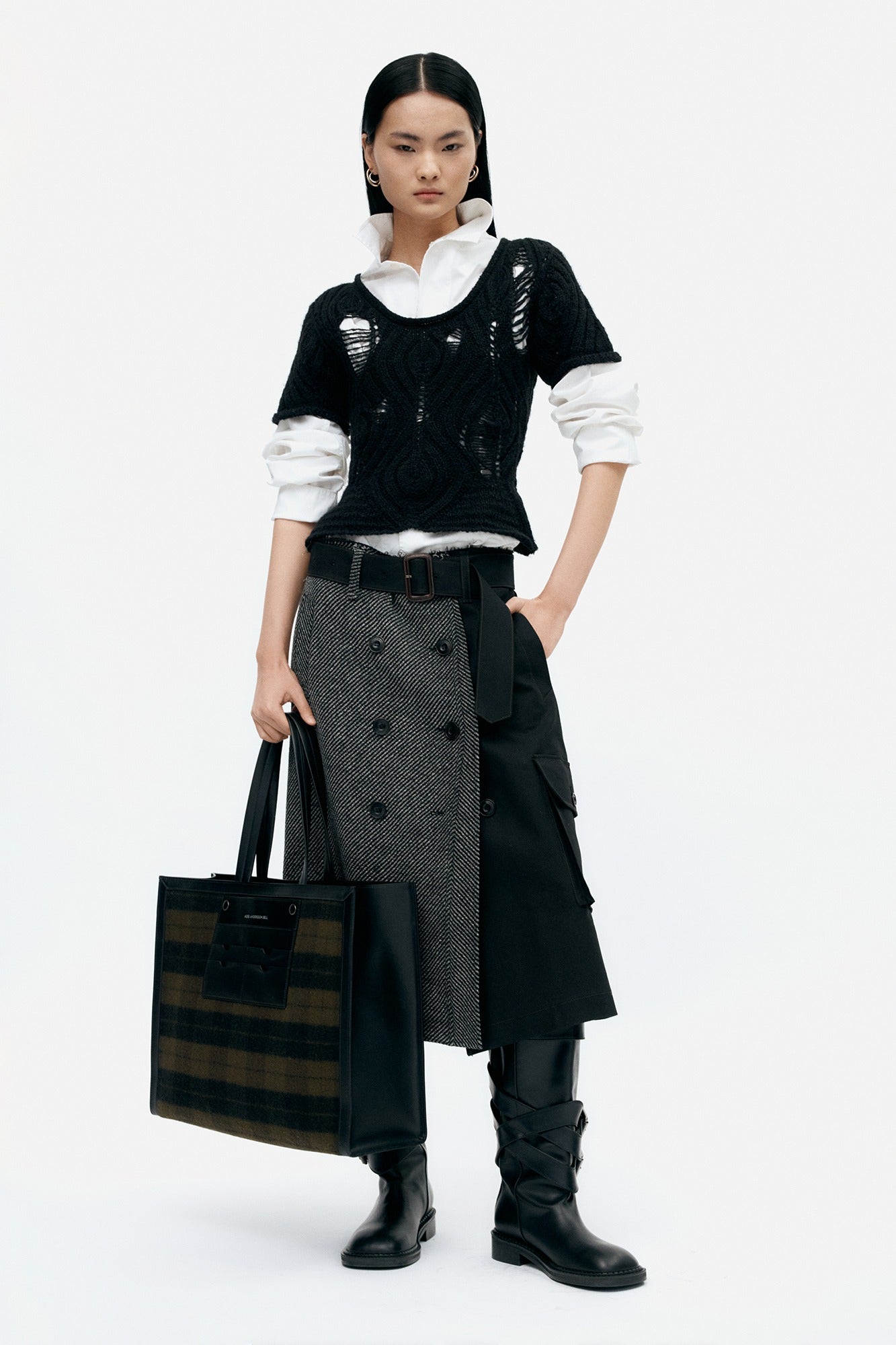 WHITNEY TRENCH PLEATS SKIRT apa848w(BLACK)