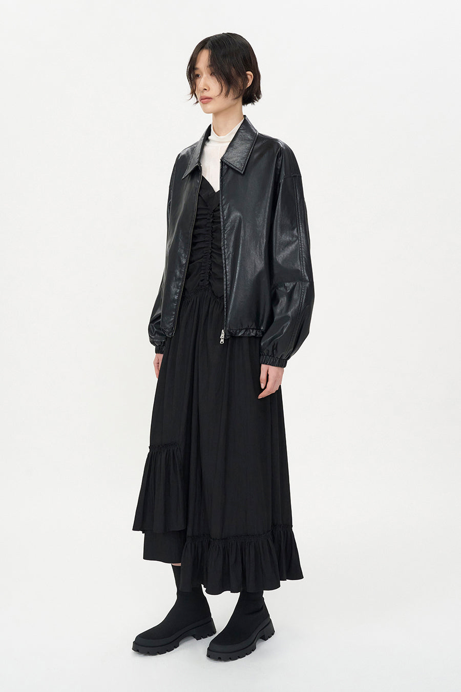 Vintage Frill Maxi Dress BLACK