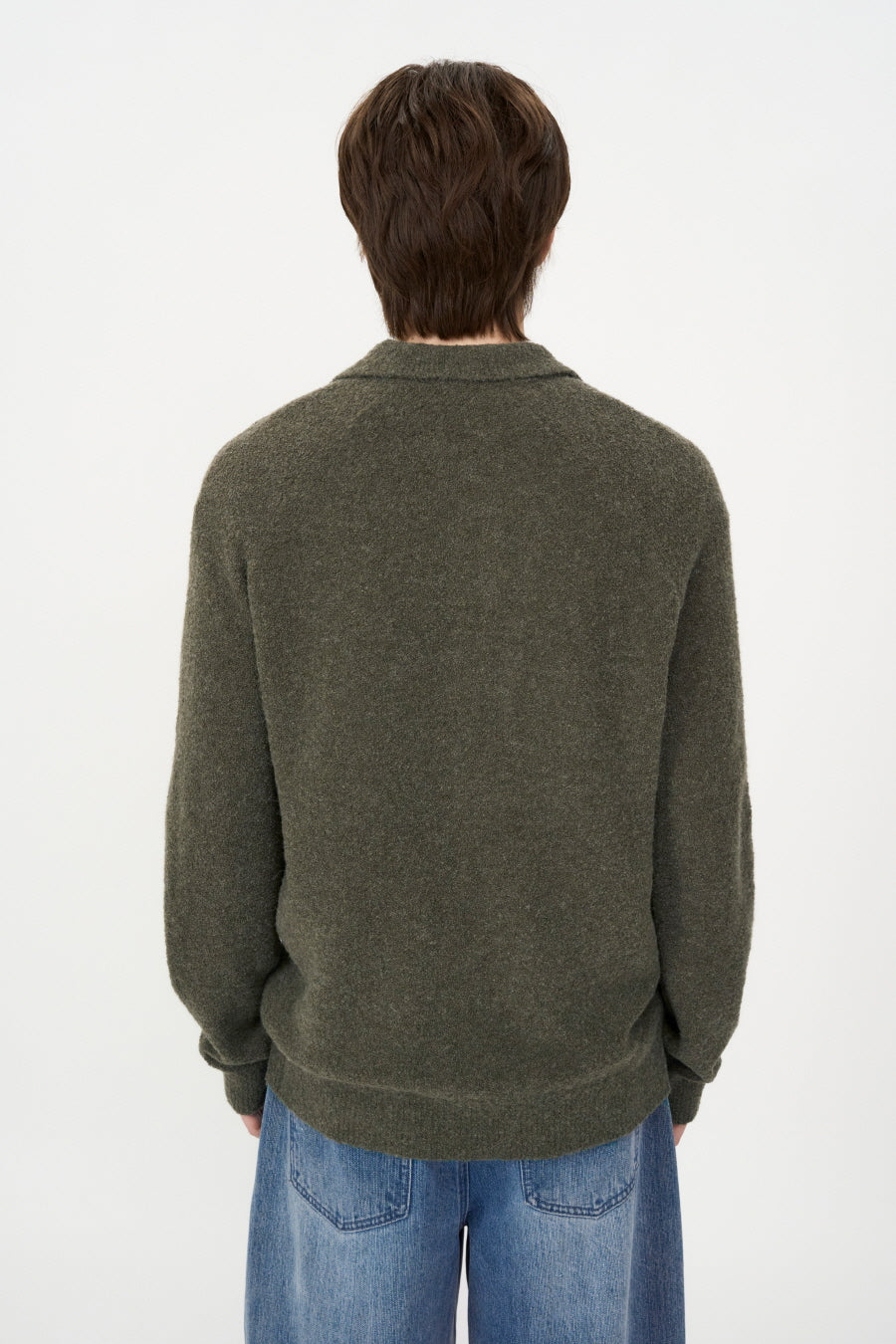 Baby Alpaca Boucle Collar Knit KHAKI