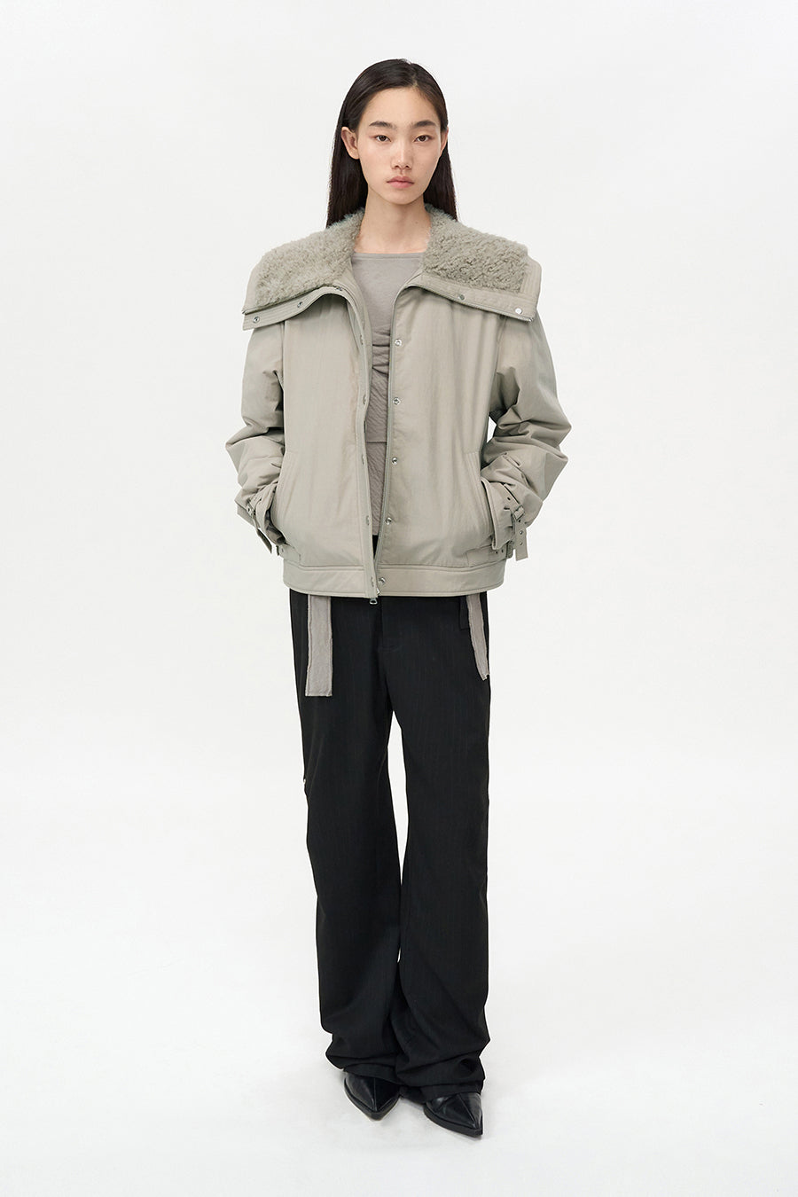 Spread Fur Collar Jumper GREY BEIGE