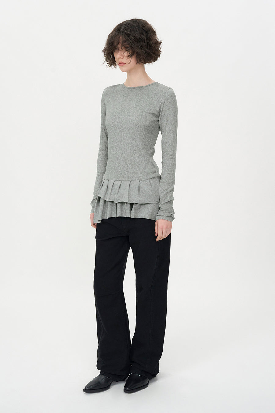 Curved Line Cotton Denim BLACK