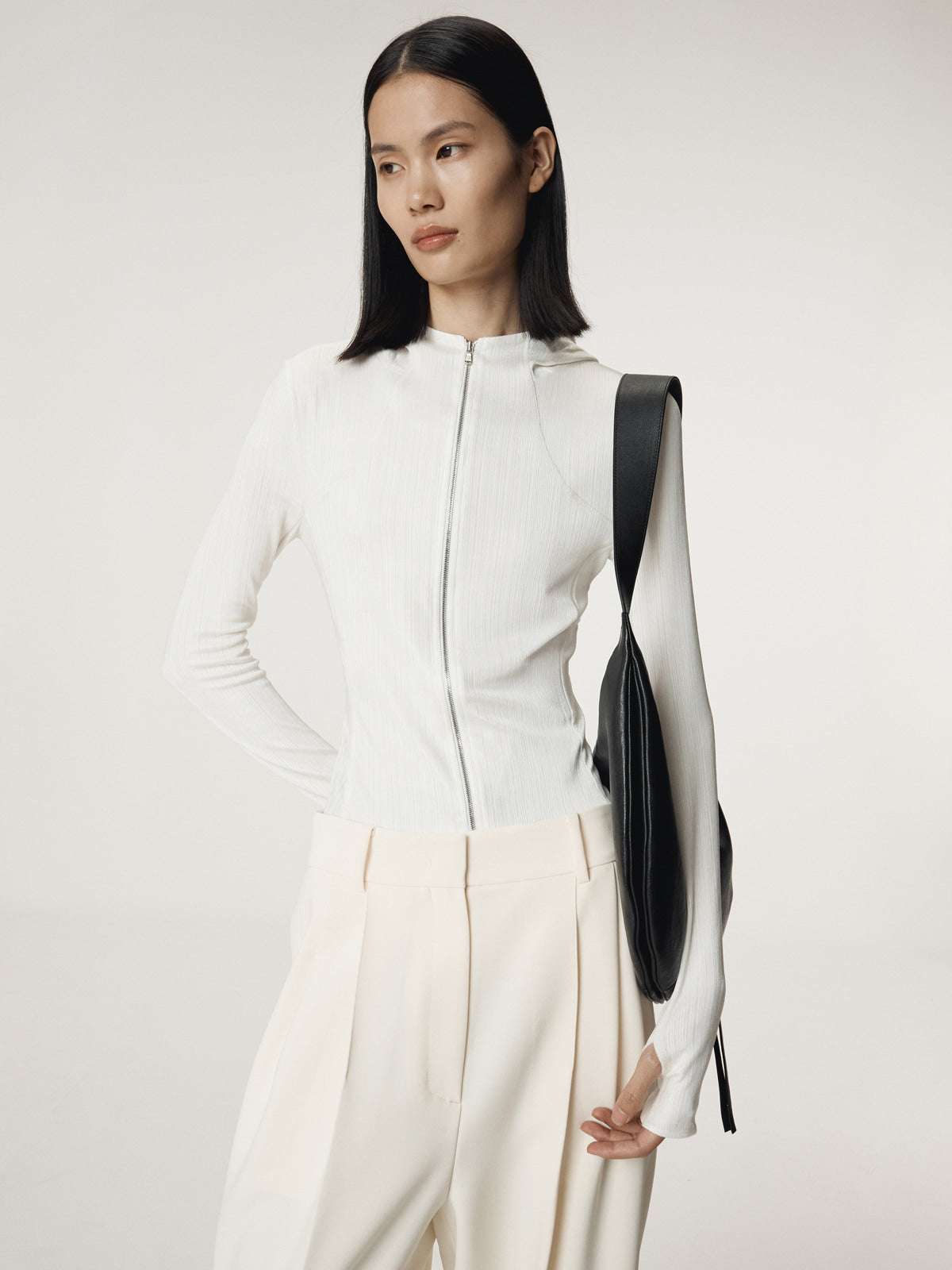 SHEER JERSEY FITTED ZIP HOODIE (IVORY)