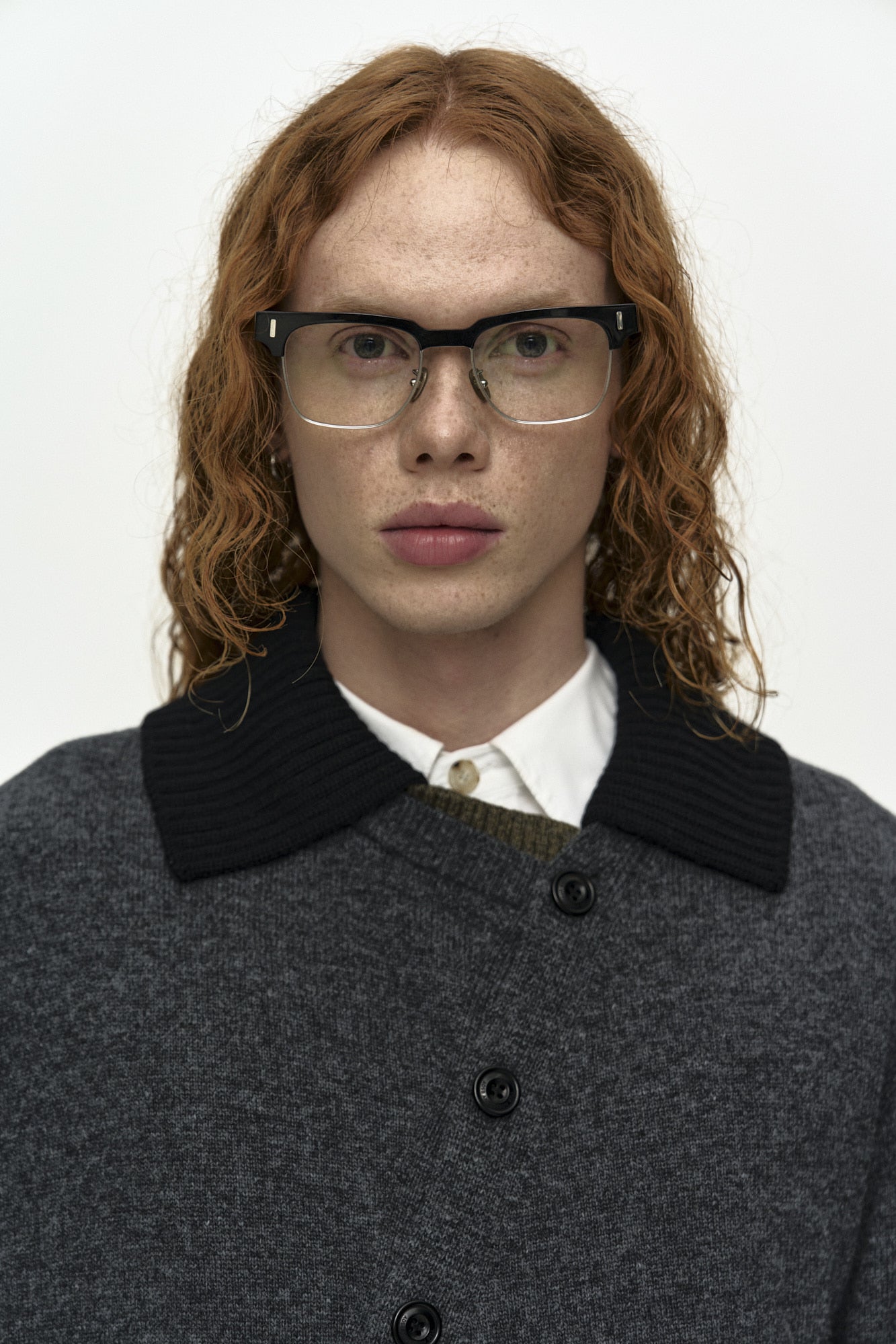 LAYERED COLLAR CARDIGAN atb1410m(CHARCOAL)