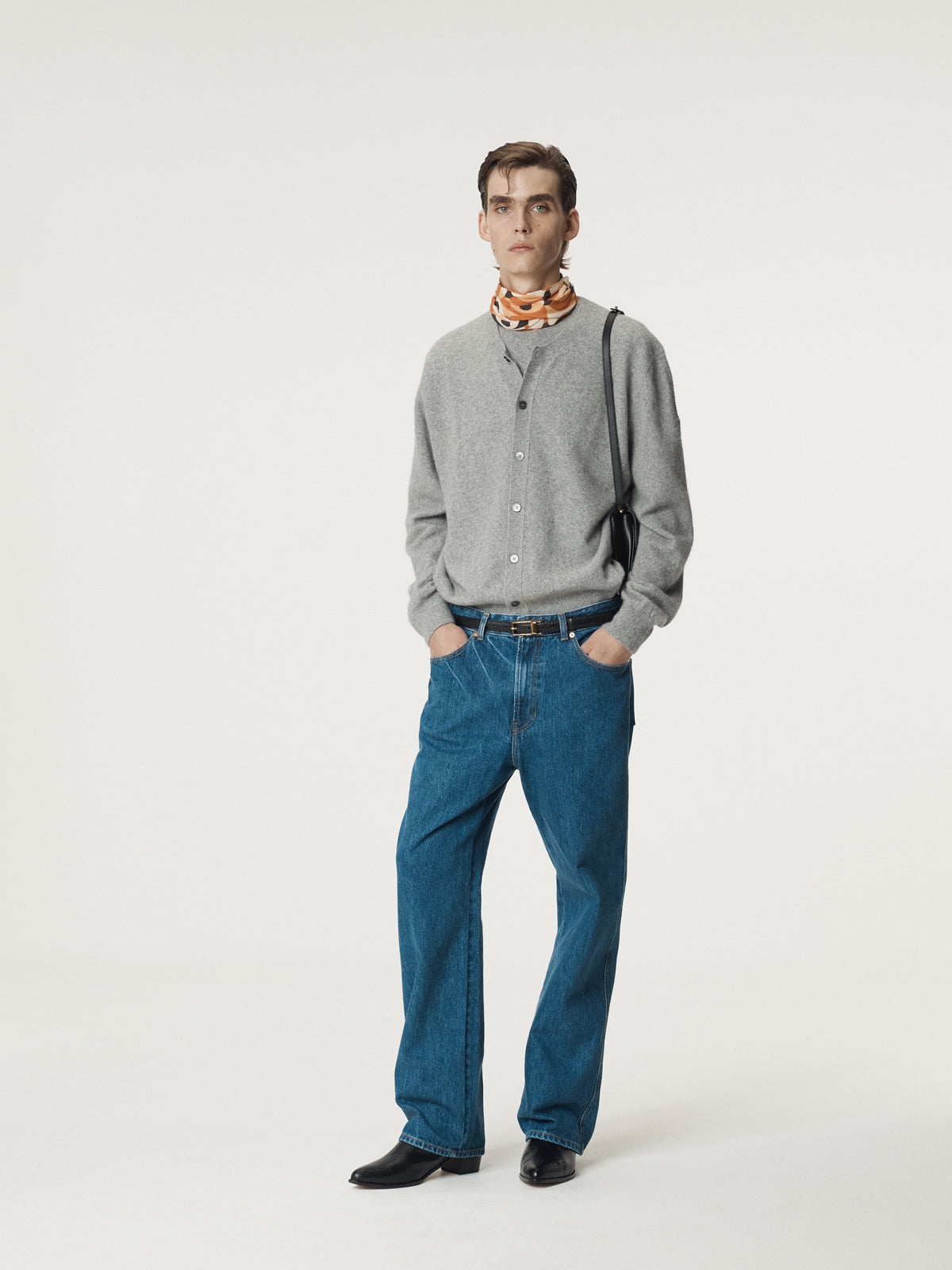 CREW NECK LAYERED CARDIGAN KNIT TOP (MELANGE GREY)