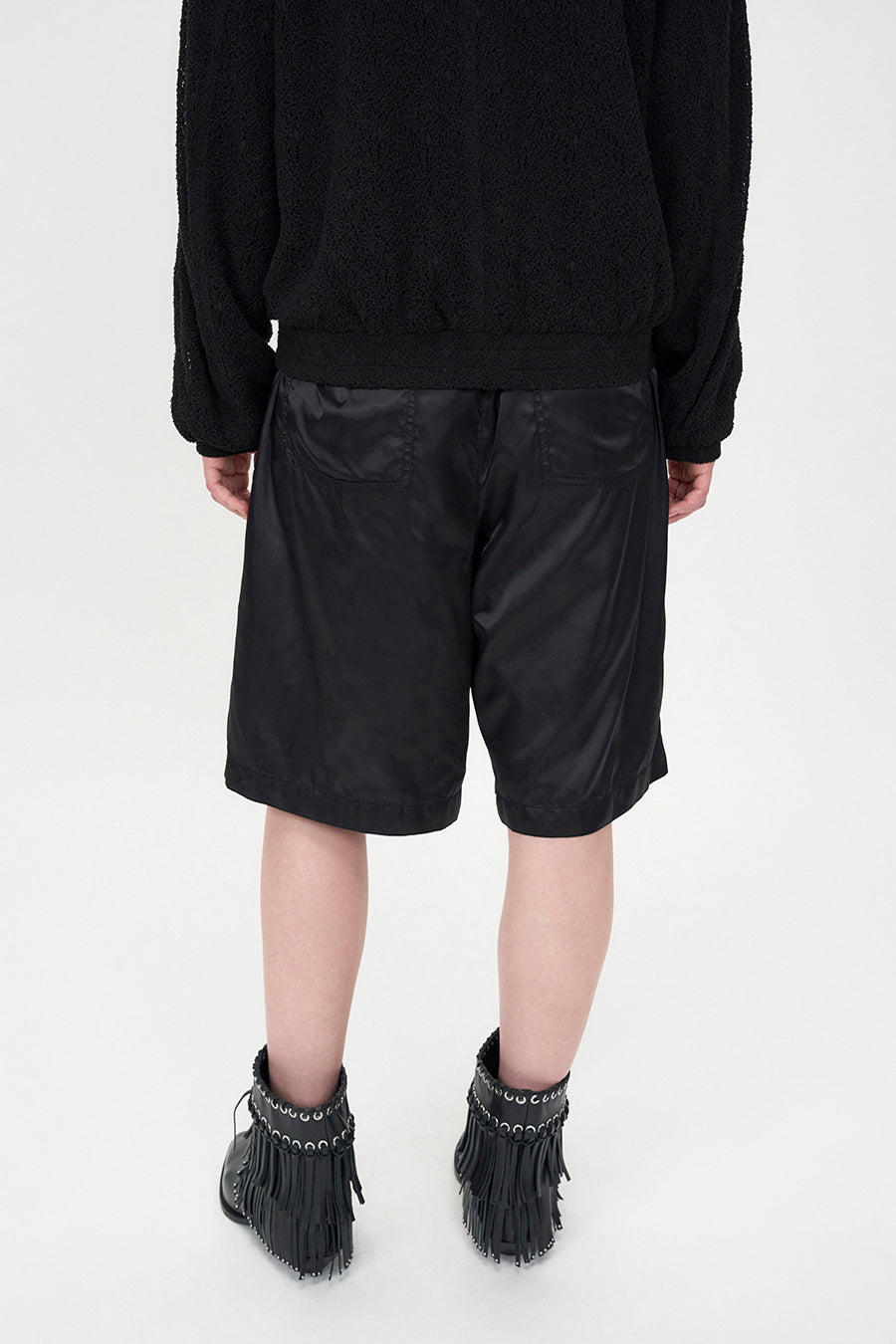 Satin Bermuda Pants BLACK
