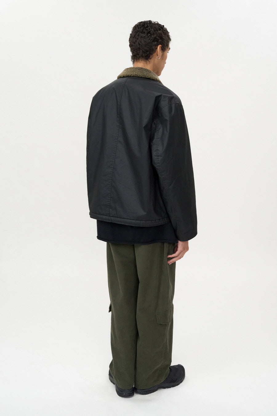 Waxed Cotton Shearling Deck Jacket BLACK