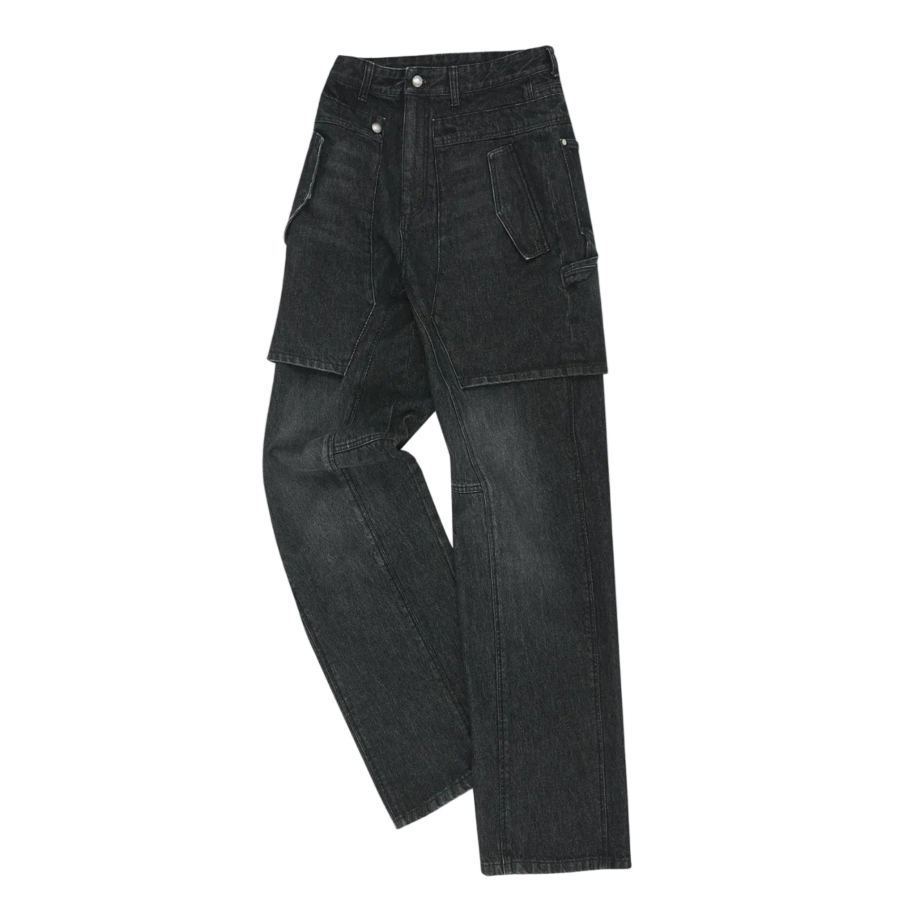 UNISEX RAPTOR LAYERED WIDE-LEG JEANS apa838u (WASHED BLACK)