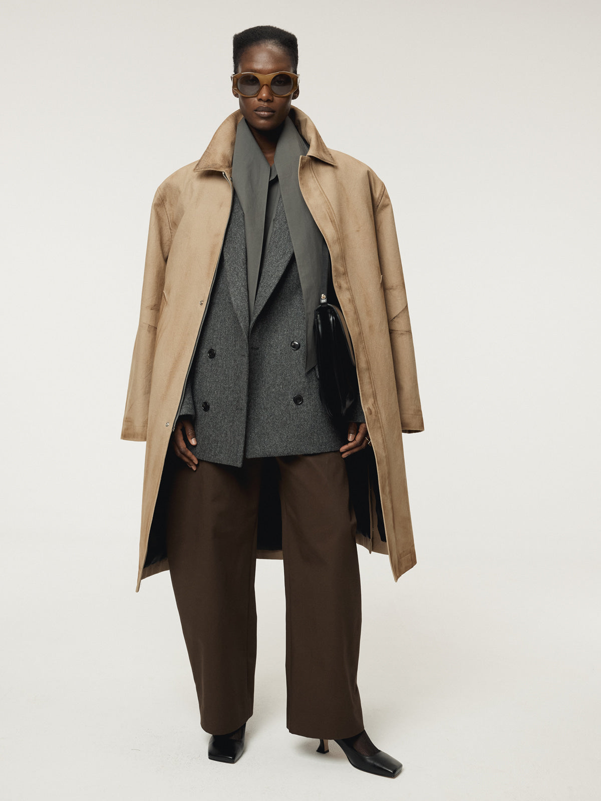 DOUBLE BREASTED TAILORED WOOL JACKET (CHARCOAL GREY)