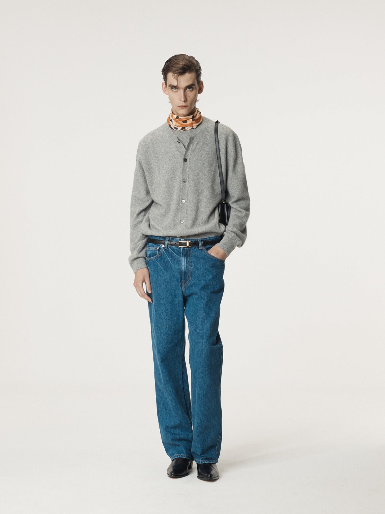 CREW NECK LAYERED CARDIGAN KNIT TOP (MELANGE GREY)