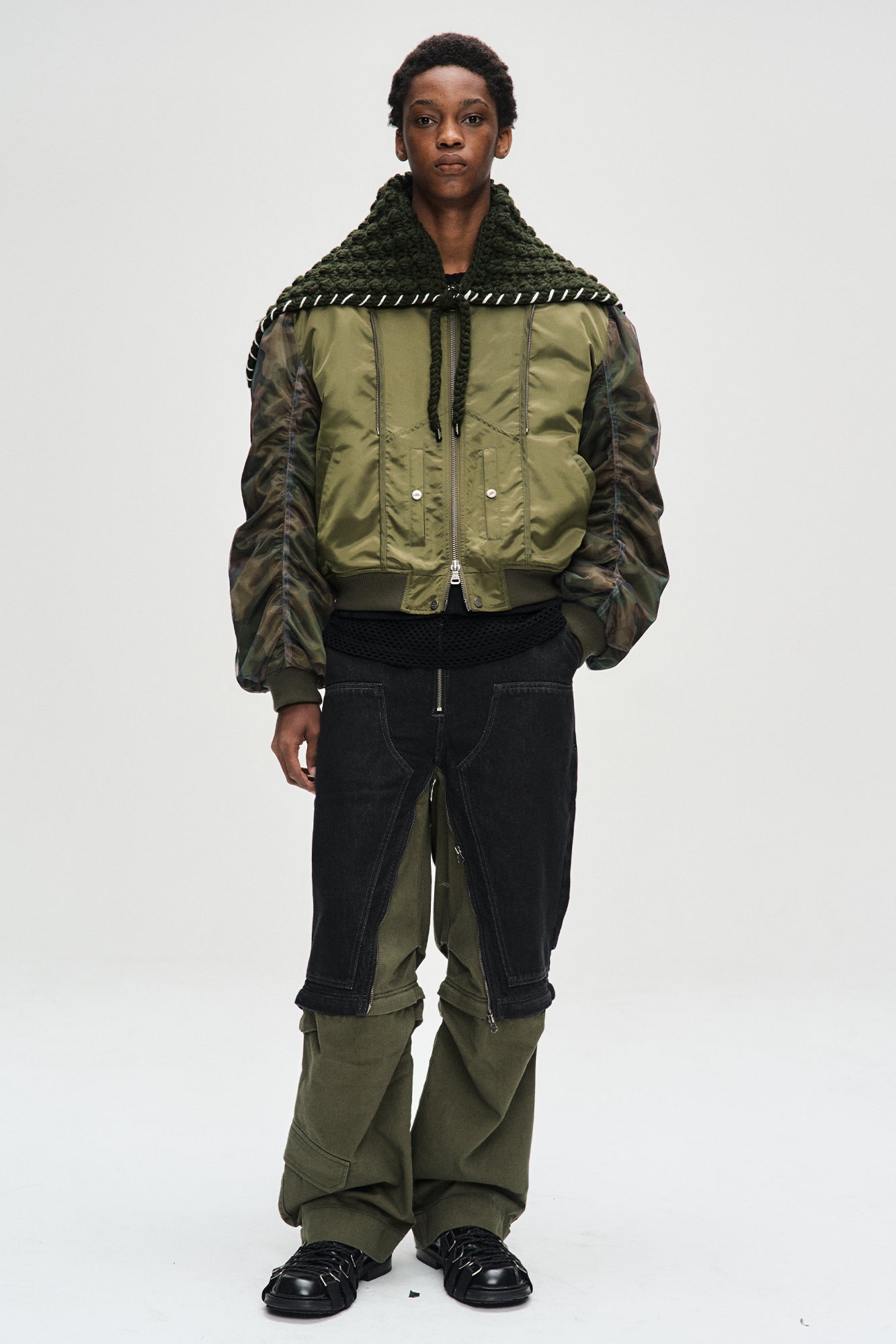 CHUNKY WOOL-BLEND HAND KNITTED SCARF aaa428u(GREEN)