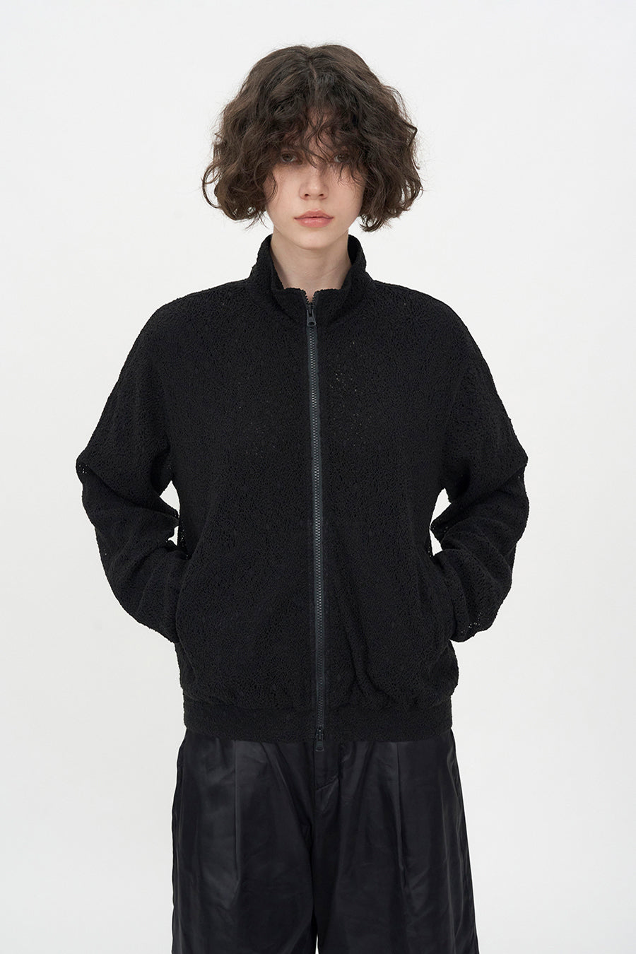 Lace Zip-Up Jumper BLACK