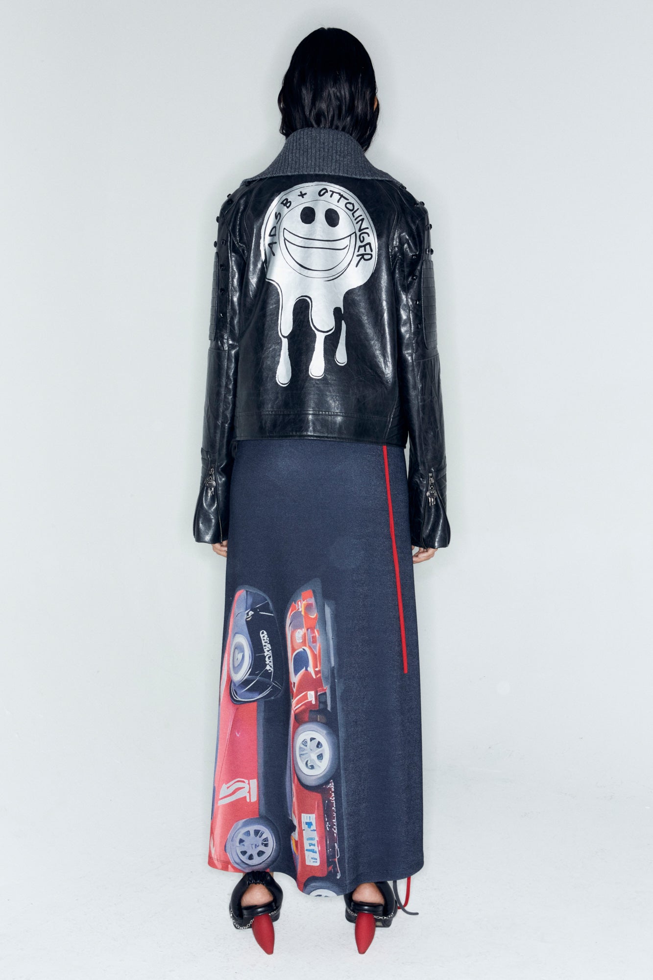 ADSB X OTTOLINGER DENIM FAUX LEATHER JACKET awa668w (BLACK)