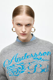 UNISEX CASHMERE ROSE CREW-NECK SWEATER atb1372u (GREY)