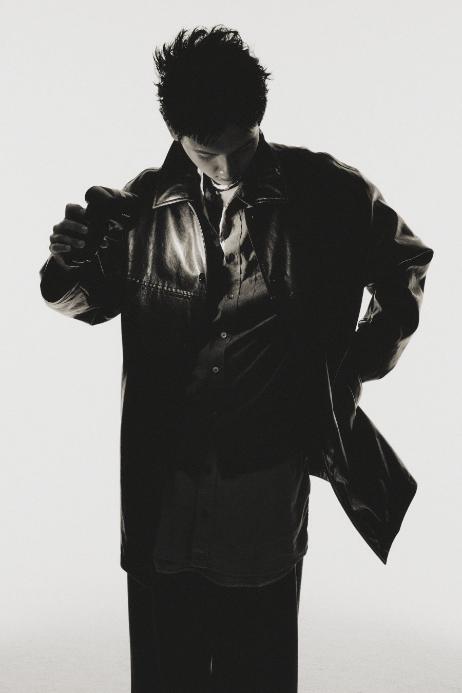 Powe Leather Car Coat BLACK