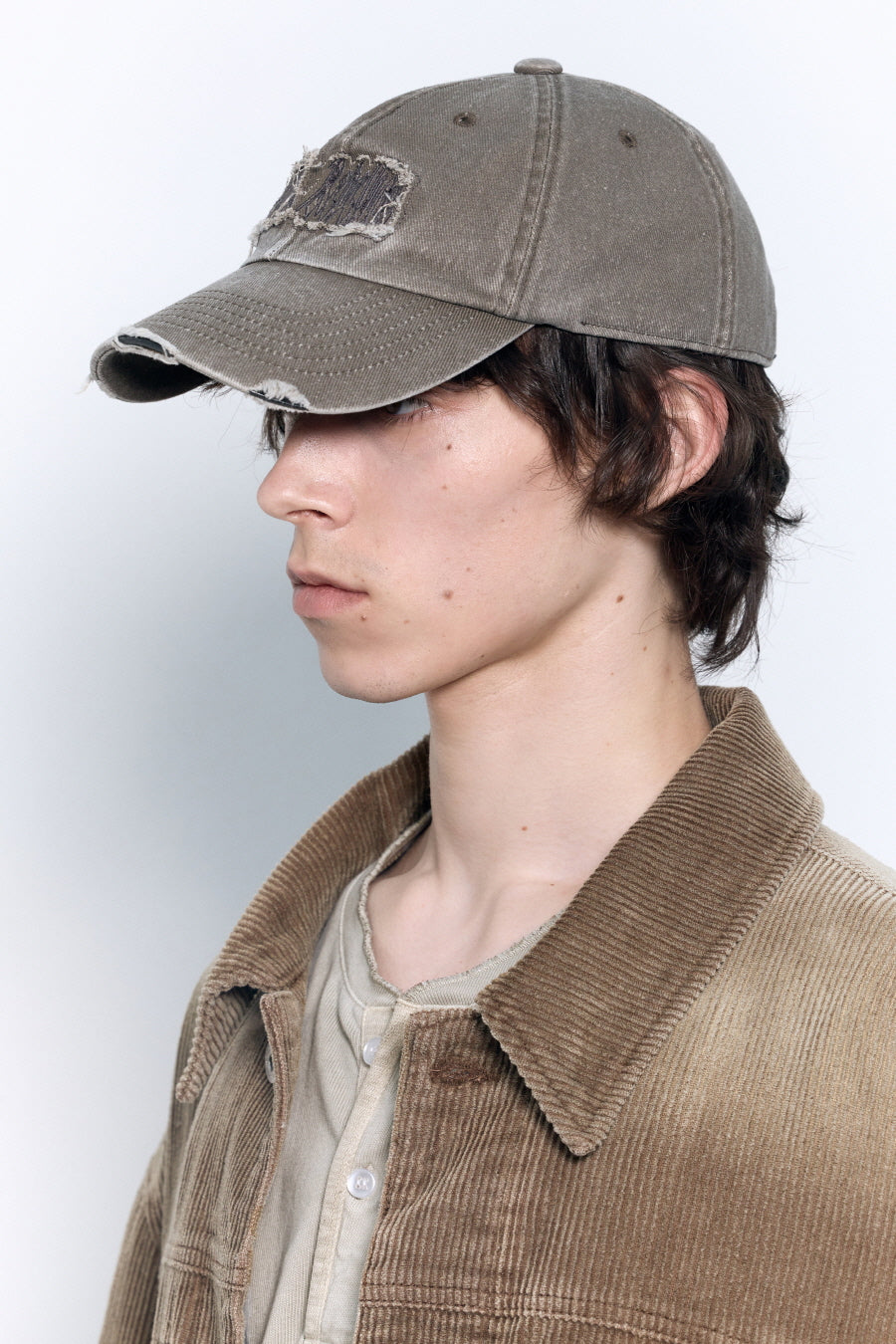 Washed Needlework Cap BROWN