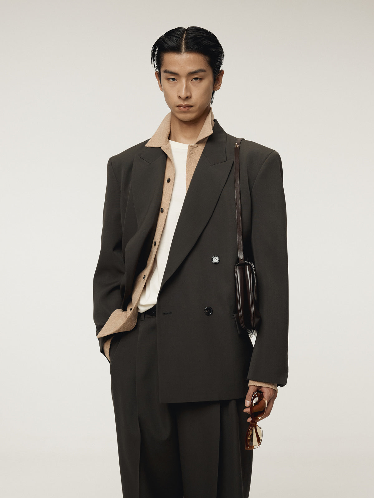 STYRENE DOUBLE BREASTED SUIT JACKET (CHARCOAL GREY)