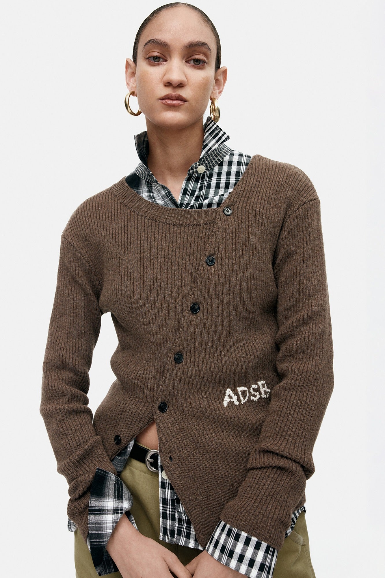 HAND STITCHED BASIC CARDIGAN atb1400w (BROWN)