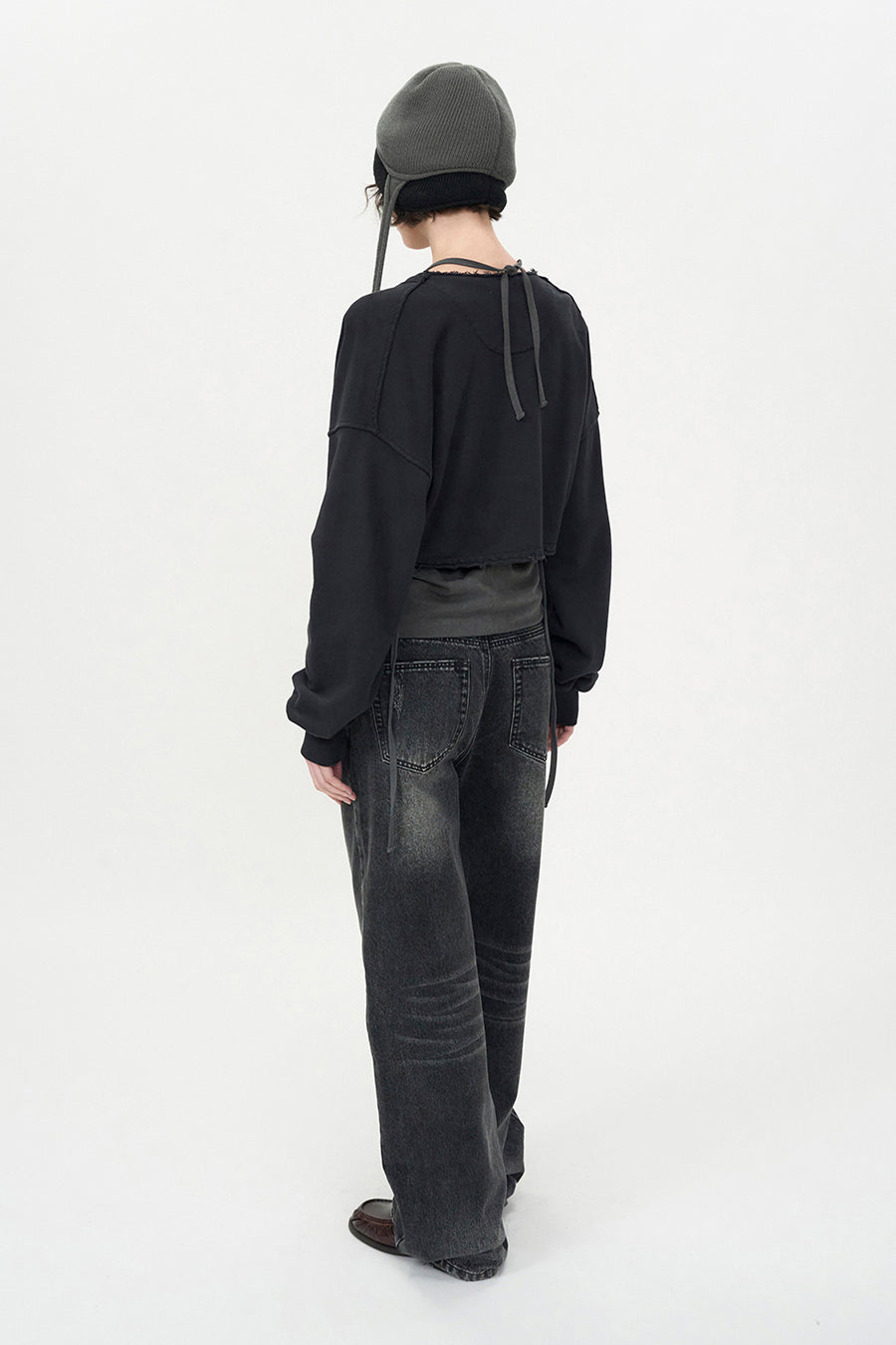 Cut-off Cotton Cardigan WASHED BLACK