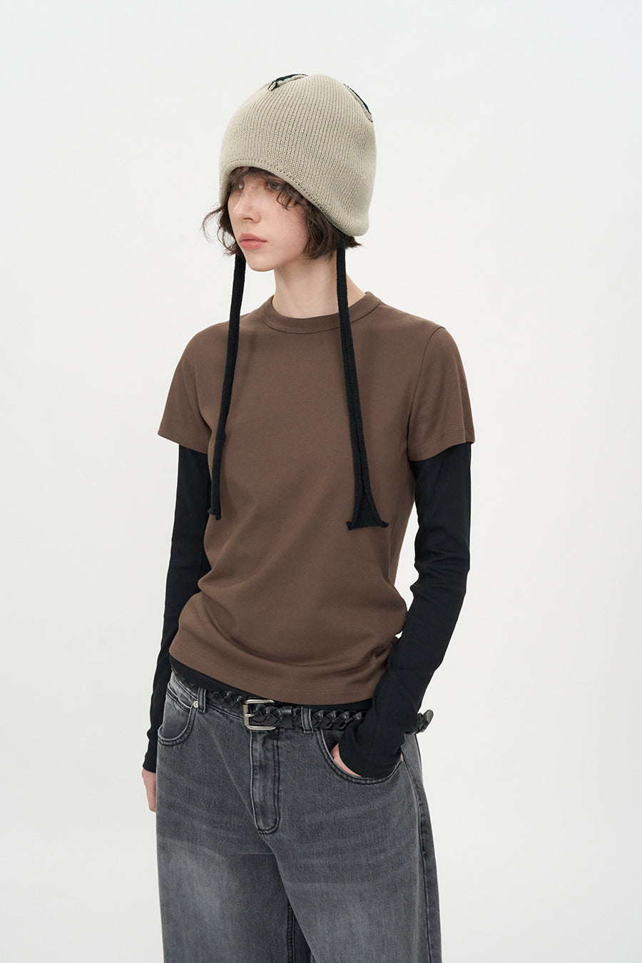 Layered Ear Cuff Beanie BLACK