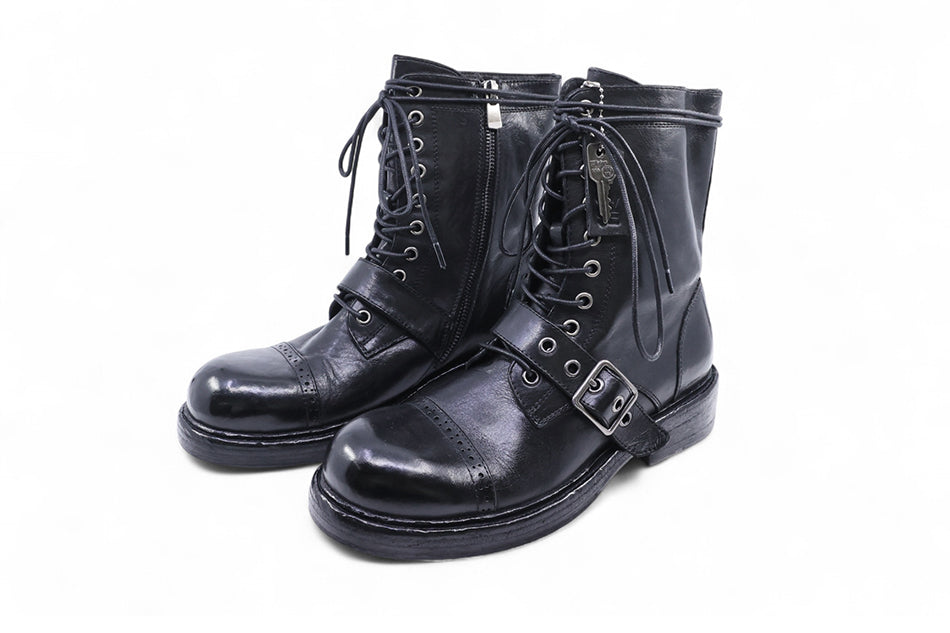 Gellabie x Yase Washing Cow Cap Toe Mid Boots Black