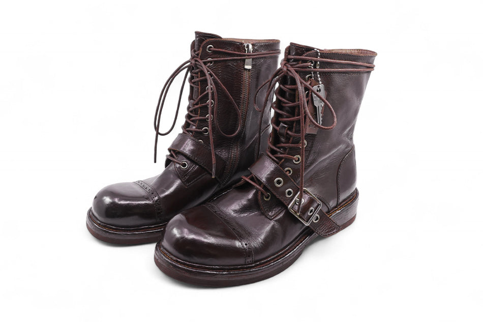 Gelabi x Yase Washing Cow Cap Toe Middle Boots Brown