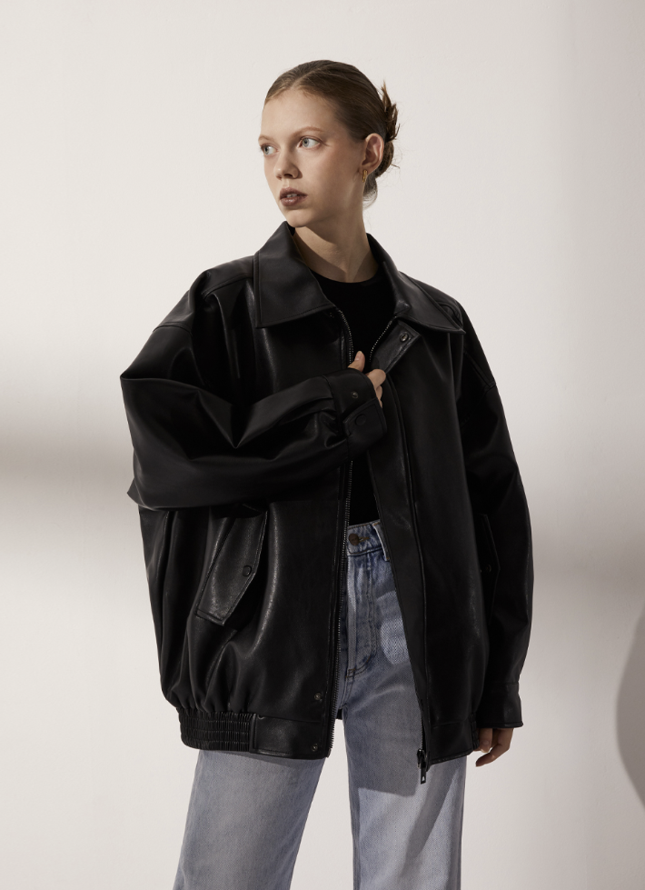 Women’s Oversized Vegan Leather Jacket 465-1 – Casual Loose Fit