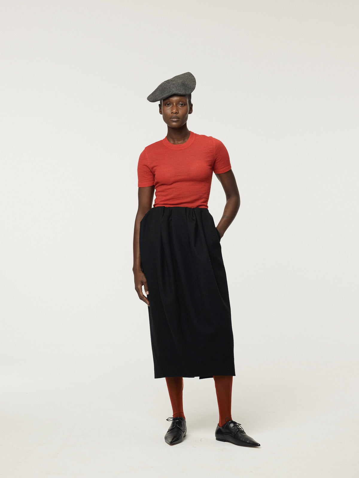 WAIST VOLUME TULIP SKIRT (BLACK)