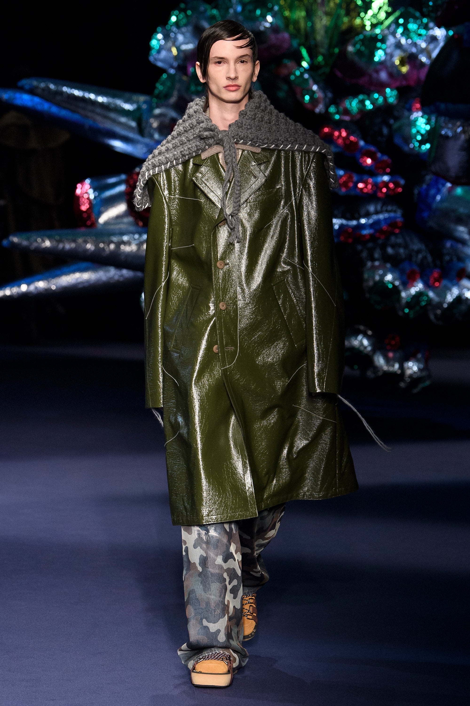 CHUNKY WOOL-BLEND HAND-KNITTED SCARF aaa428u (GREY)