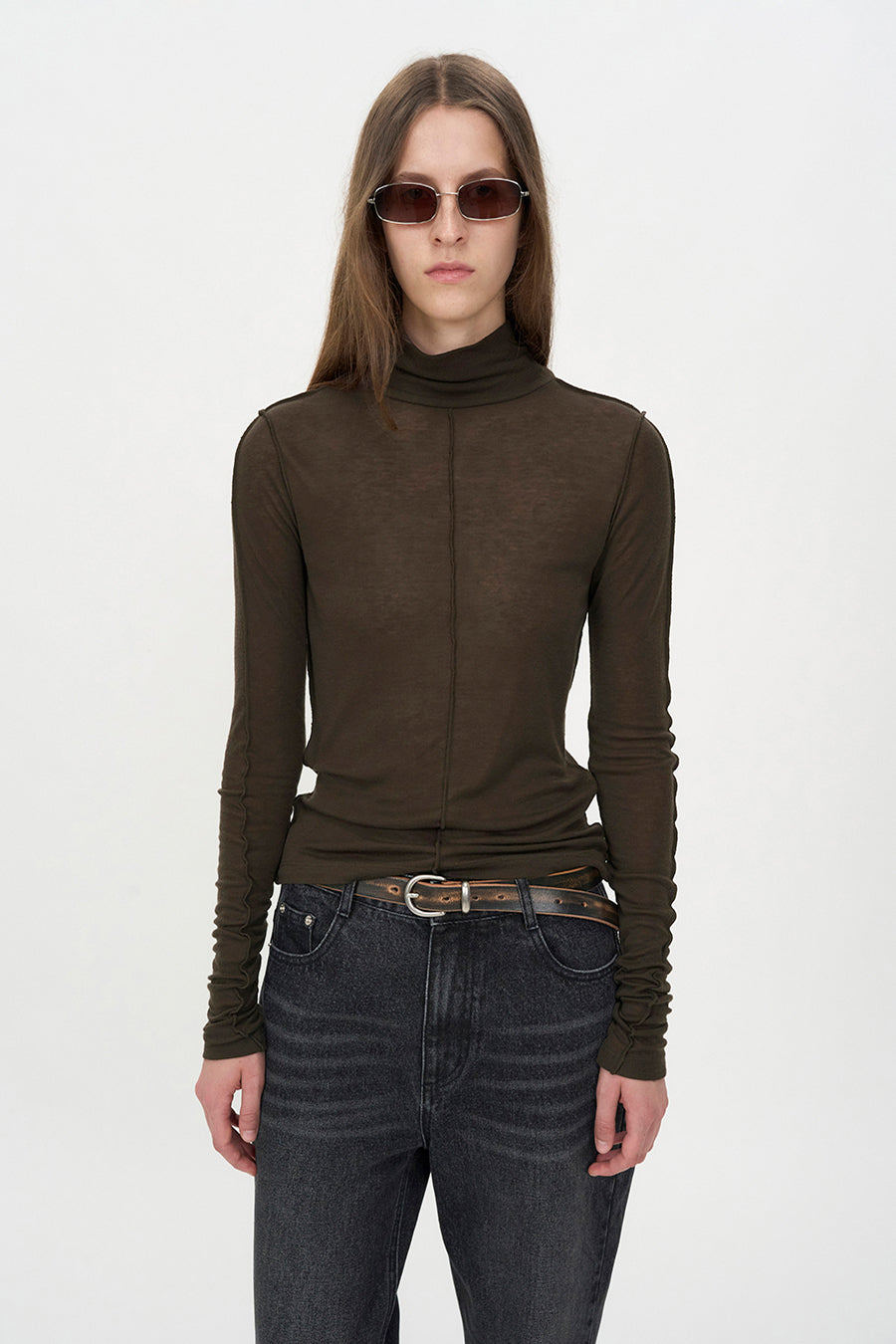Line Point Turtleneck KHAKI BROWN