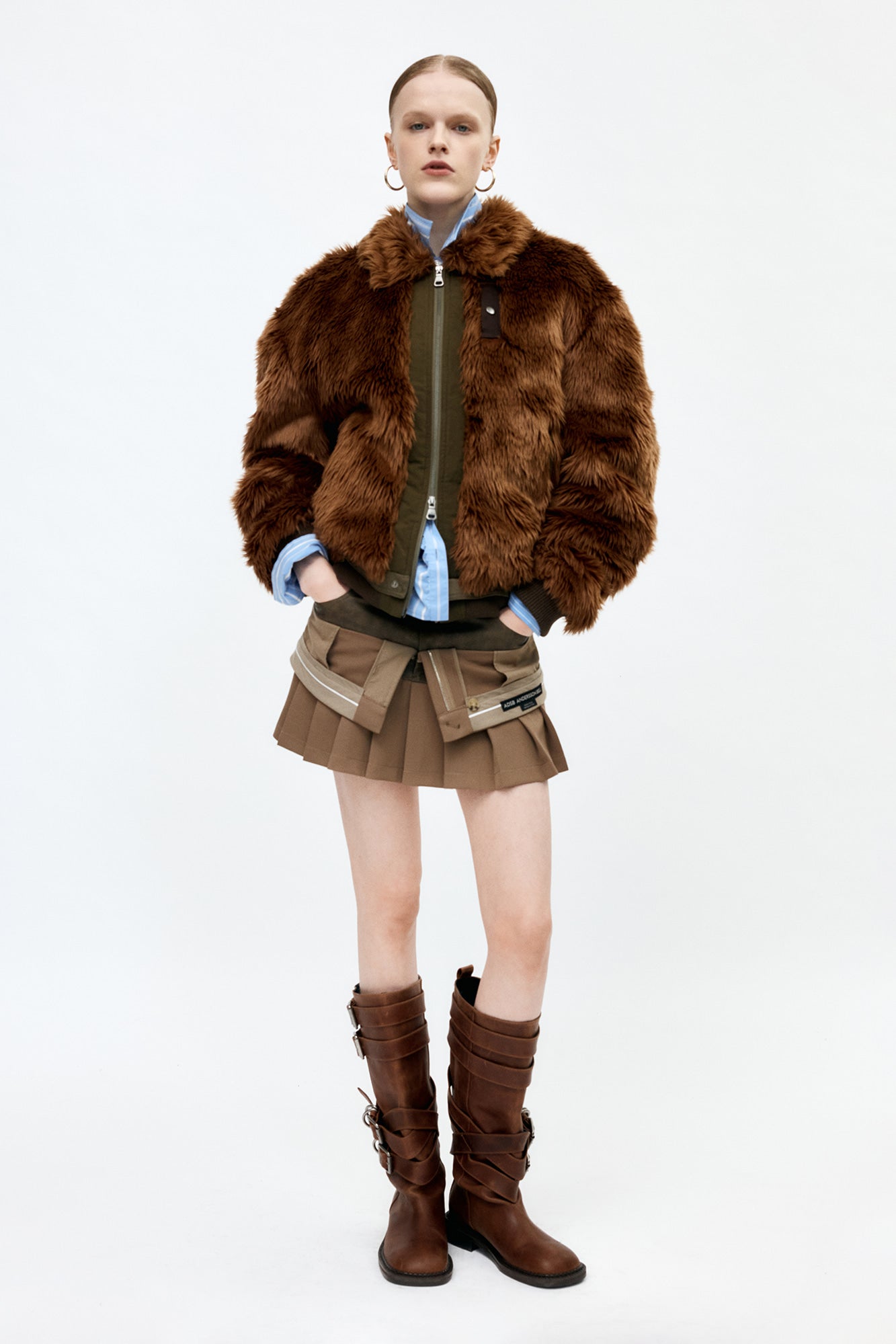 UNISEX FLIGHT FUR BOMBER JACKET awa710u (BROWN)