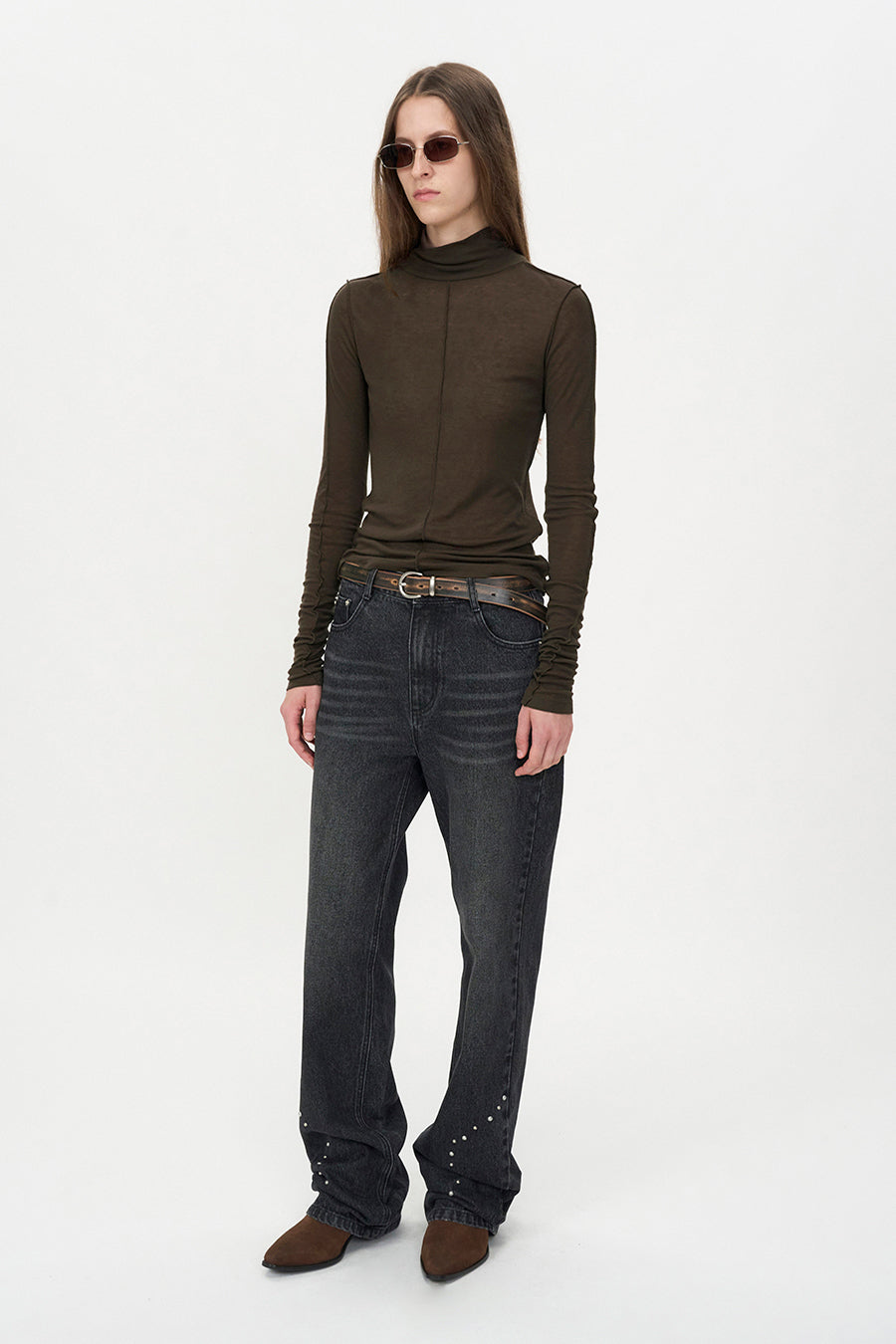 Line Point Turtleneck KHAKI BROWN