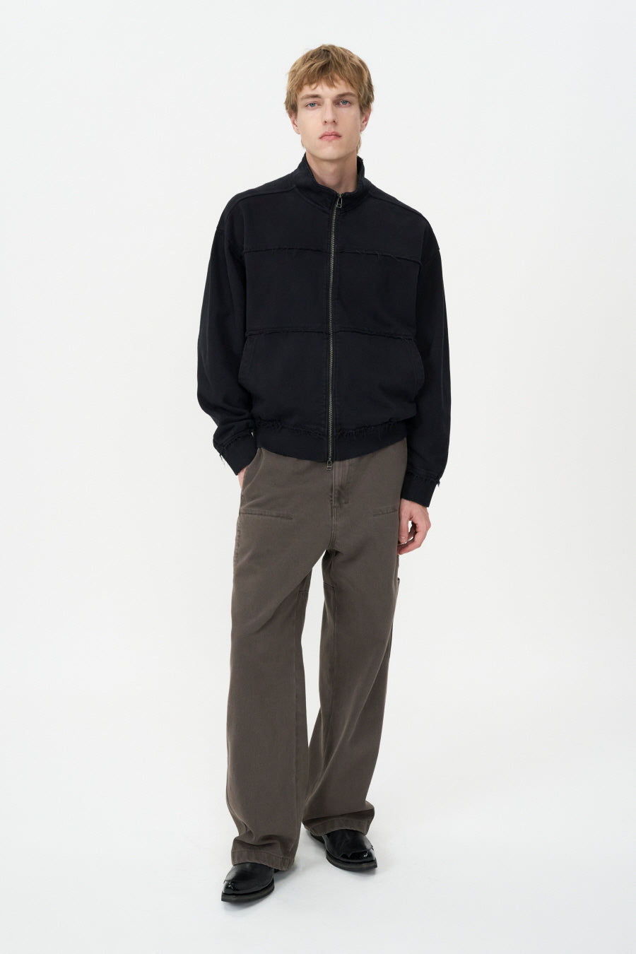 Washed Cutoff Track Jacket BLACK
