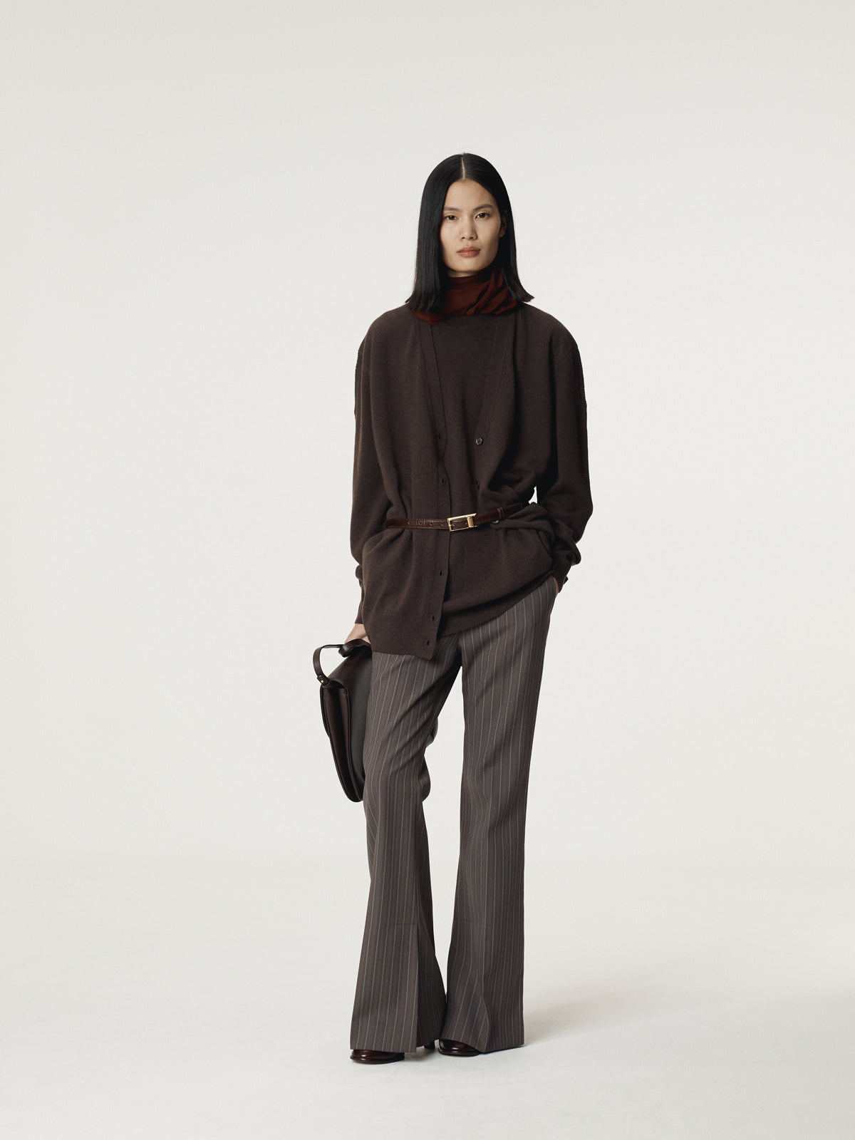 LAYERED CARDIGAN KNIT TOP (DARK CHOCOLATE)