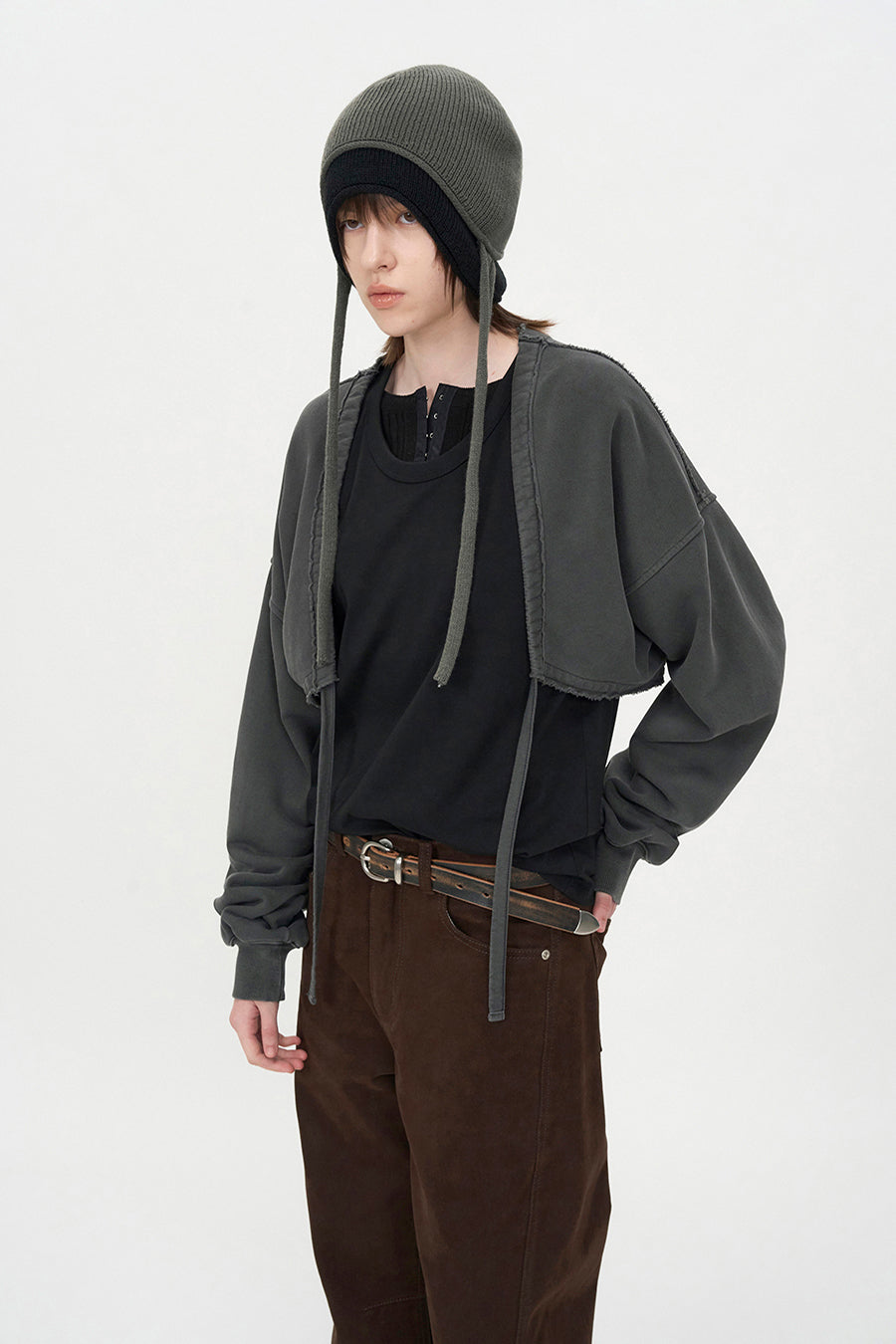 Cutoff Cotton Cardigan CHARCOAL