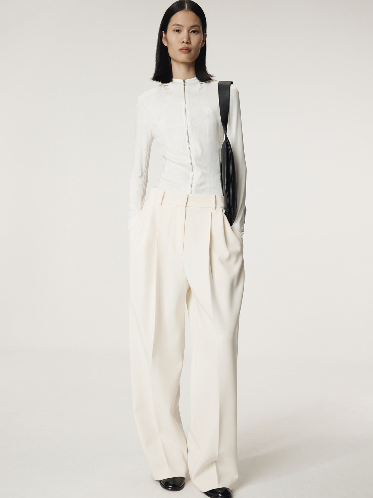 SHEER JERSEY FITTED ZIP HOODIE (IVORY)