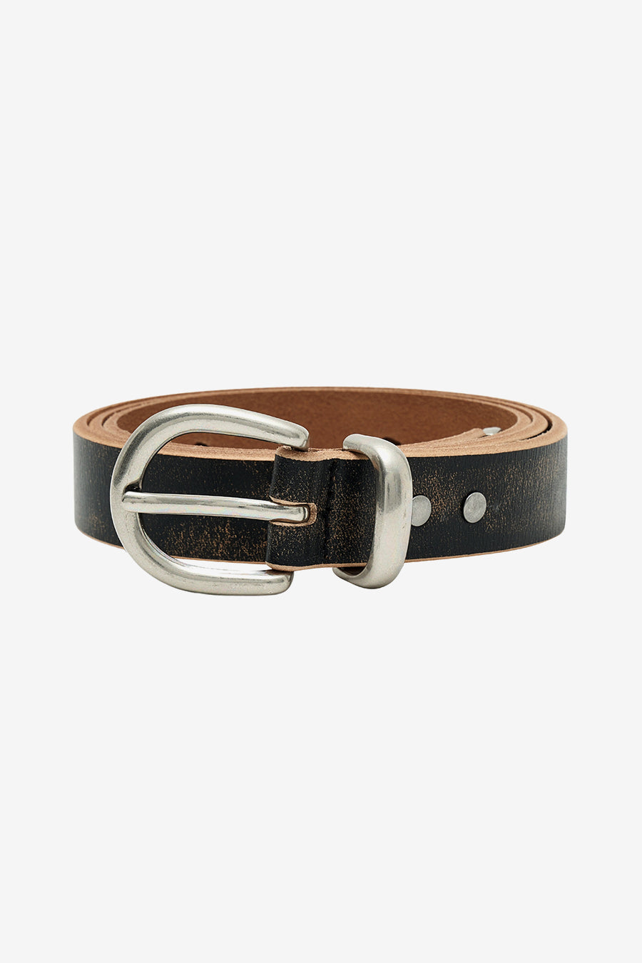 Distressed Leather Belt DARK BROWN
