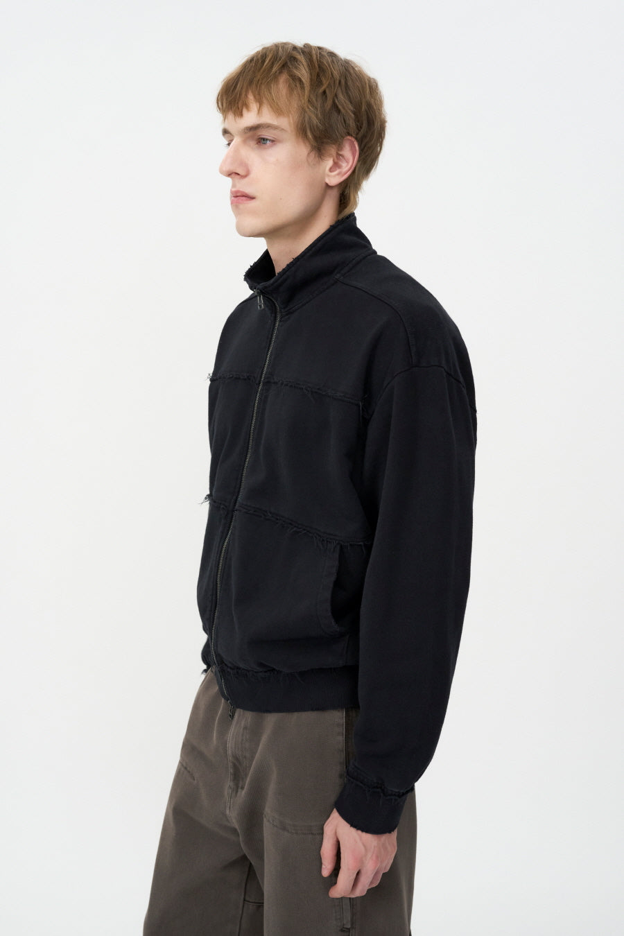 Washed Cutoff Track Jacket BLACK