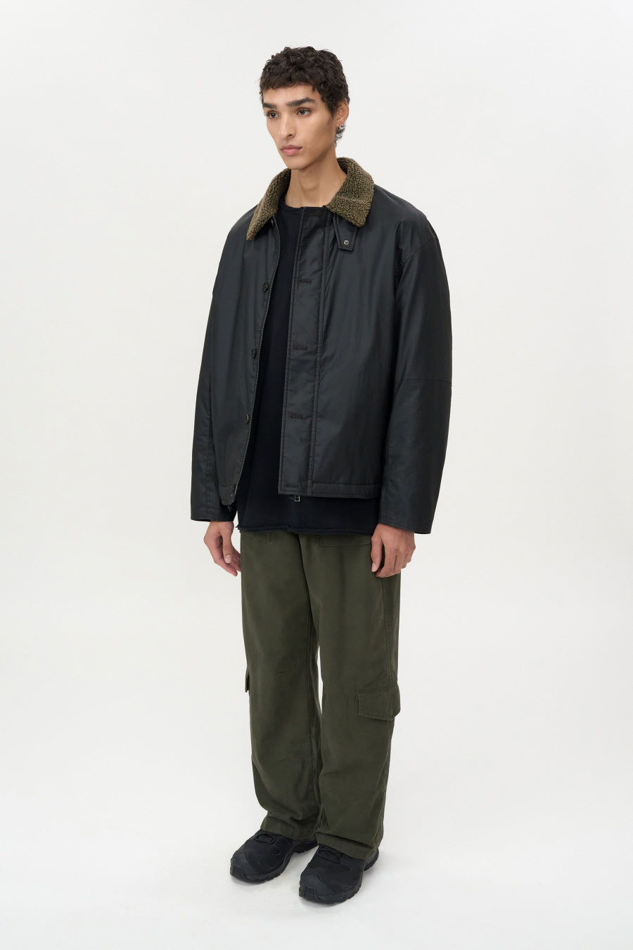 Waxed Cotton Shearling Deck Jacket BLACK