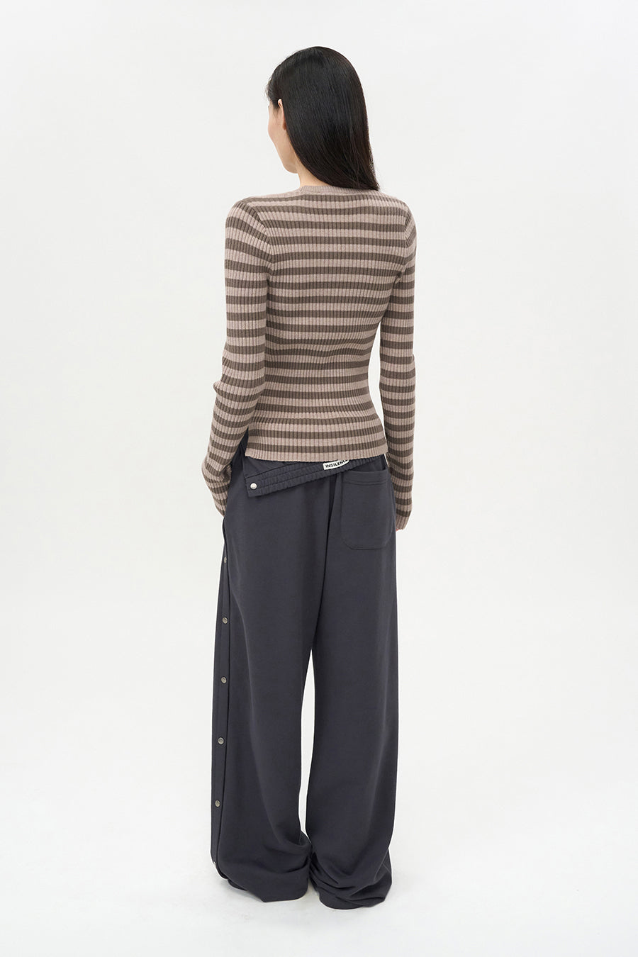 Stripe Cable Pullover PINK BEIGE