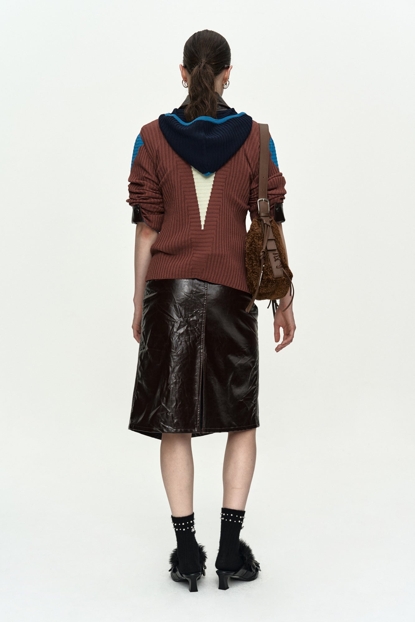 RISA COLOR-BLOCKED KNIT ZIP-UP HOODIE atb1494w(BROWN/LIME)