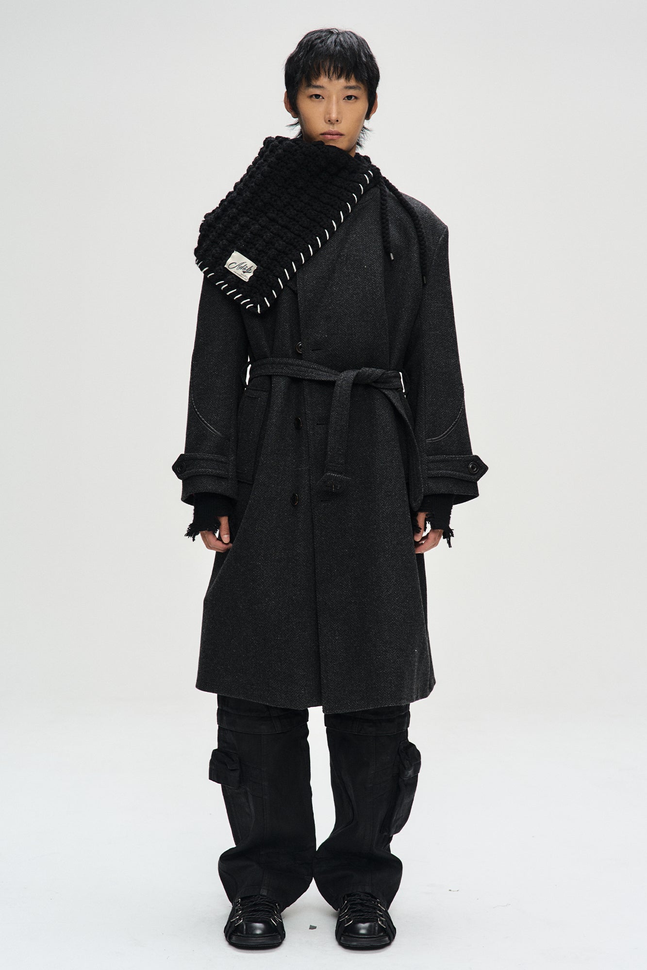 CHUNKY WOOL-BLEND HAND KNITTED SCARF aaa428u(RED)