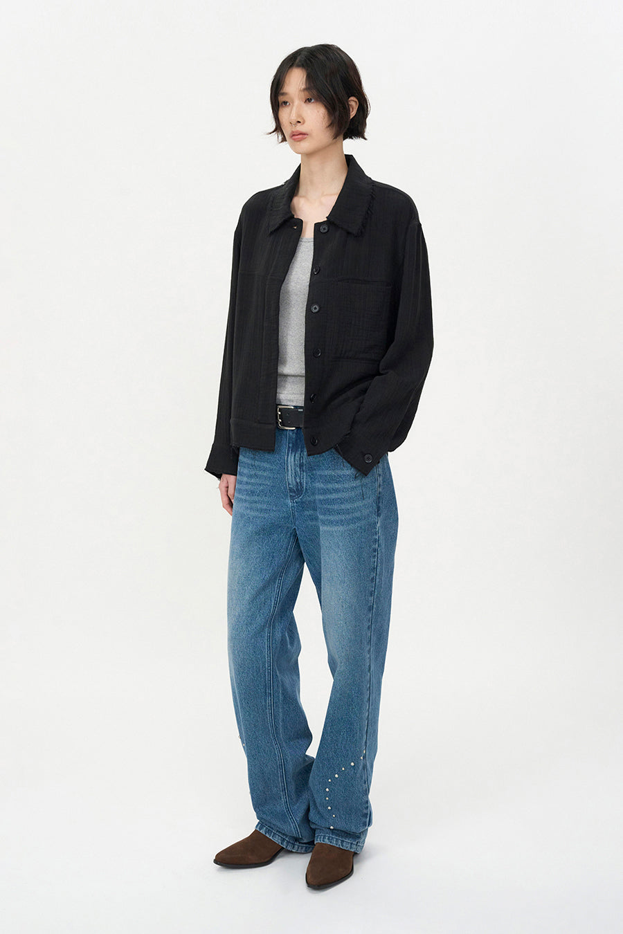 Double Pin Leather Belt BLACK