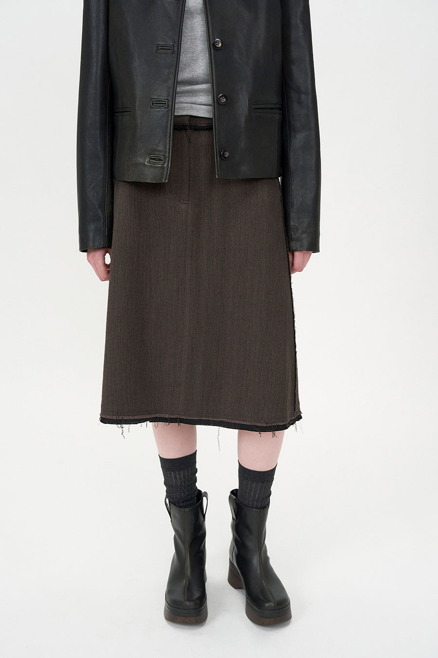 Low Detail Wool Skirt BROWN