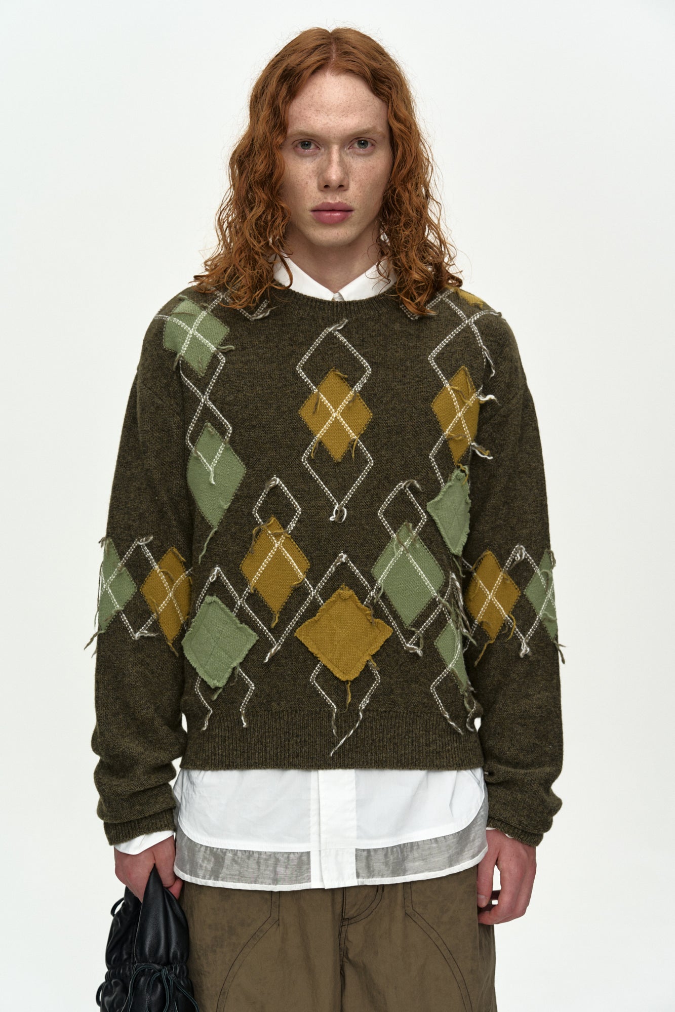 TOM ARGYLE CREW-NECK SWEATER atb1415m (KHAKI)