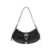 Powleder Buckle Shoulder Bag BLACK